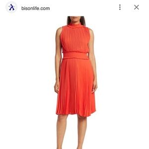 Nanette Lepore pleated mock neck Coral Dress